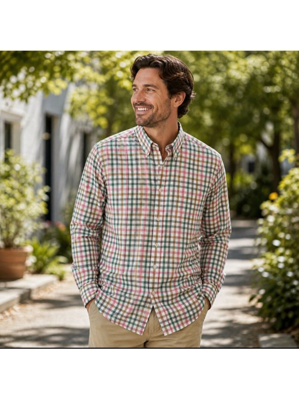 Mens  Size L Multicolor Plaid Cotton Button-Up Shirt Casual Preppy